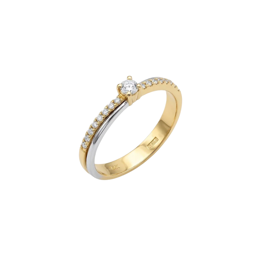 Anello Solitario Oro Bianco Giallo Diamanti Ct. 0,21 G VS