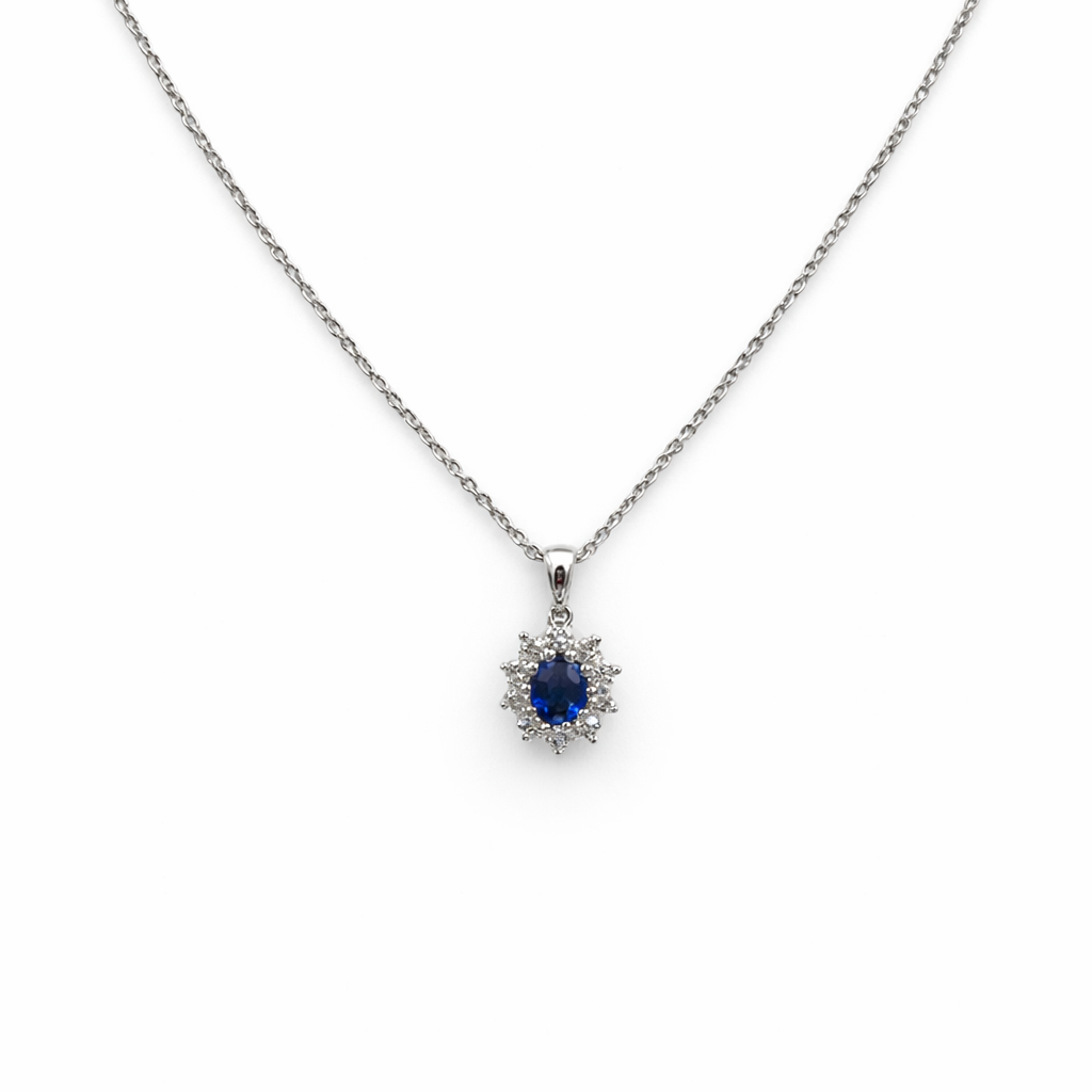 Collana Donna Oro Bianco Diamanti Zaffiro