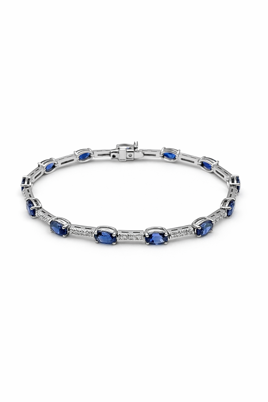 Bracciale Donna Tennis oro bianco diamanti naturali e zaffiri blu