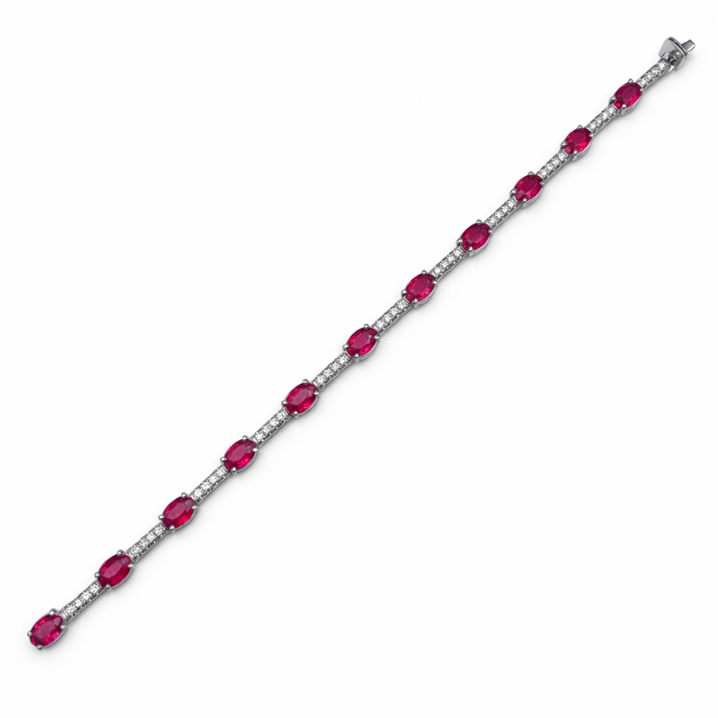 Bracciale Donna Tennis oro bianco diamanti naturali e rubini