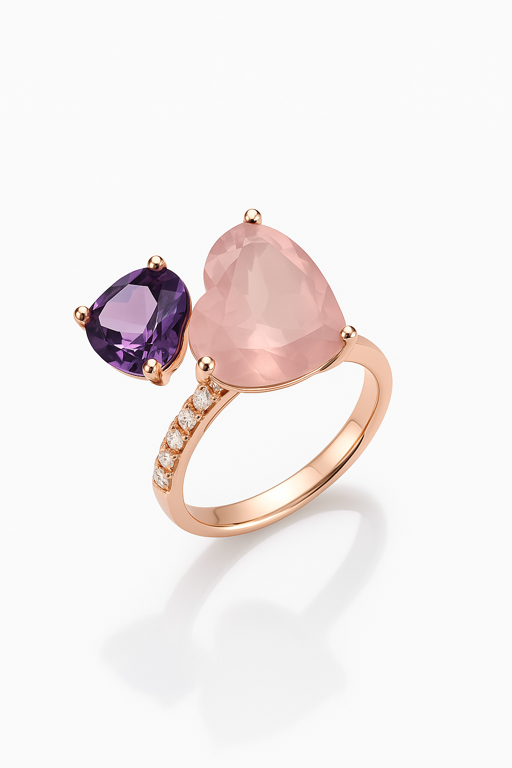 Anello Donna Semiprezioso oro rosa quarzo rosa e ametista