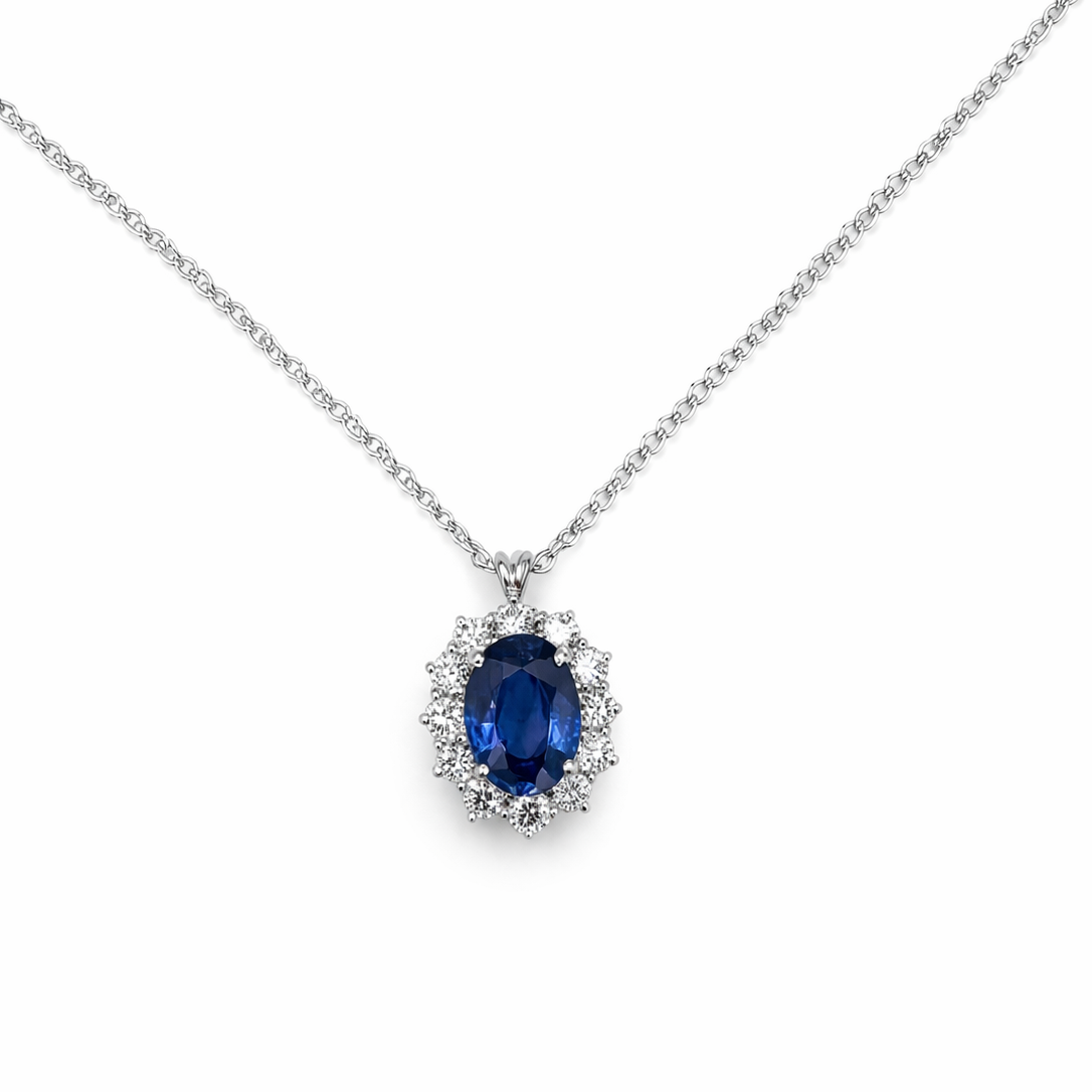 Collana Donna Oro Bianco Diamanti Zaffiro