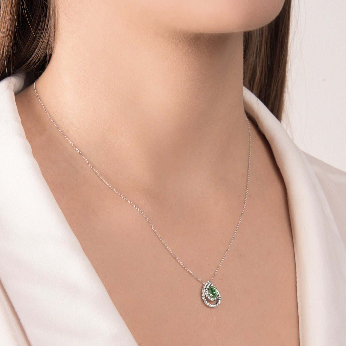 Collana Donna Mirco Visconti Goccia Smeraldo Oro Bianco Diamanti