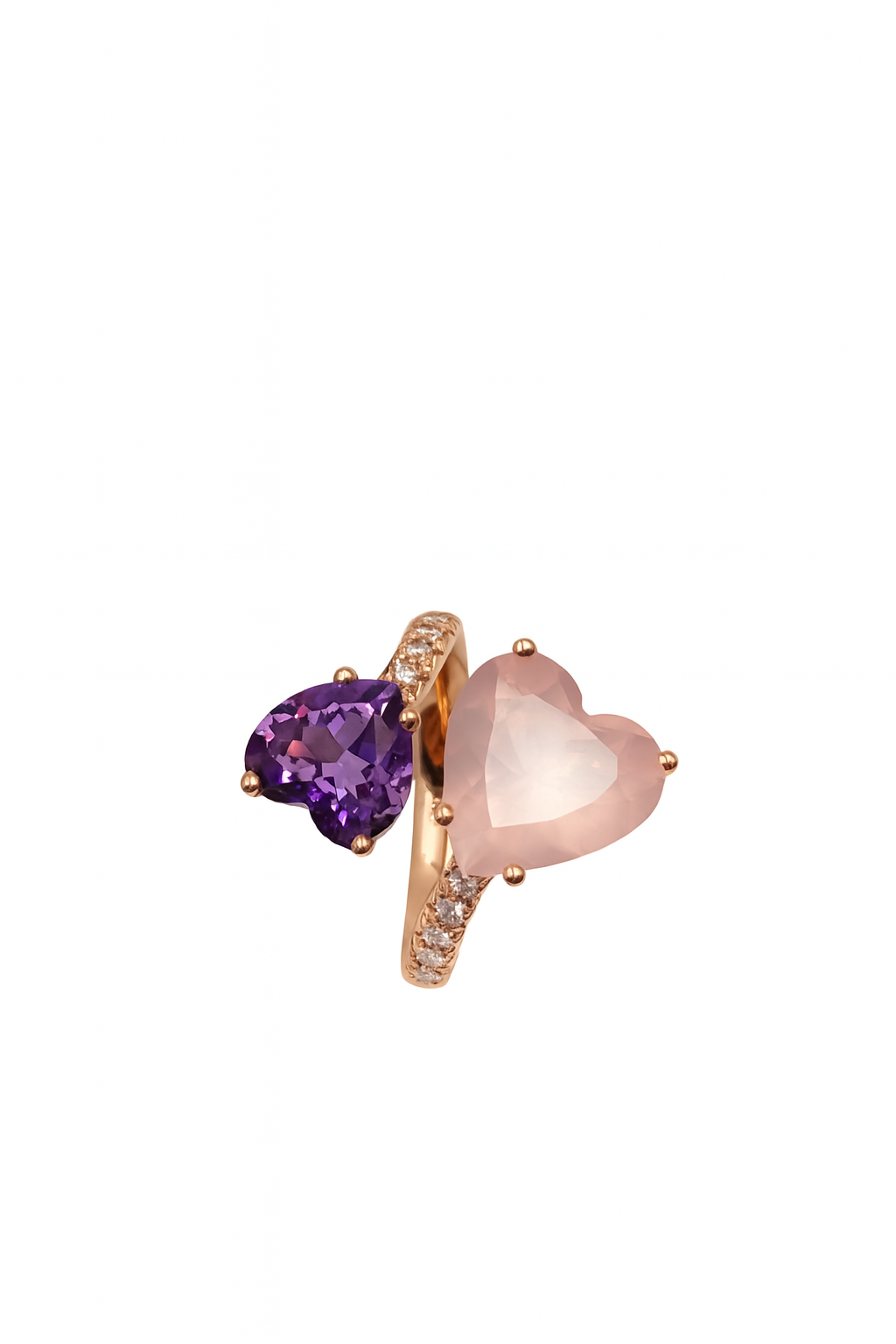 Anello Donna Semiprezioso oro rosa quarzo rosa e ametista