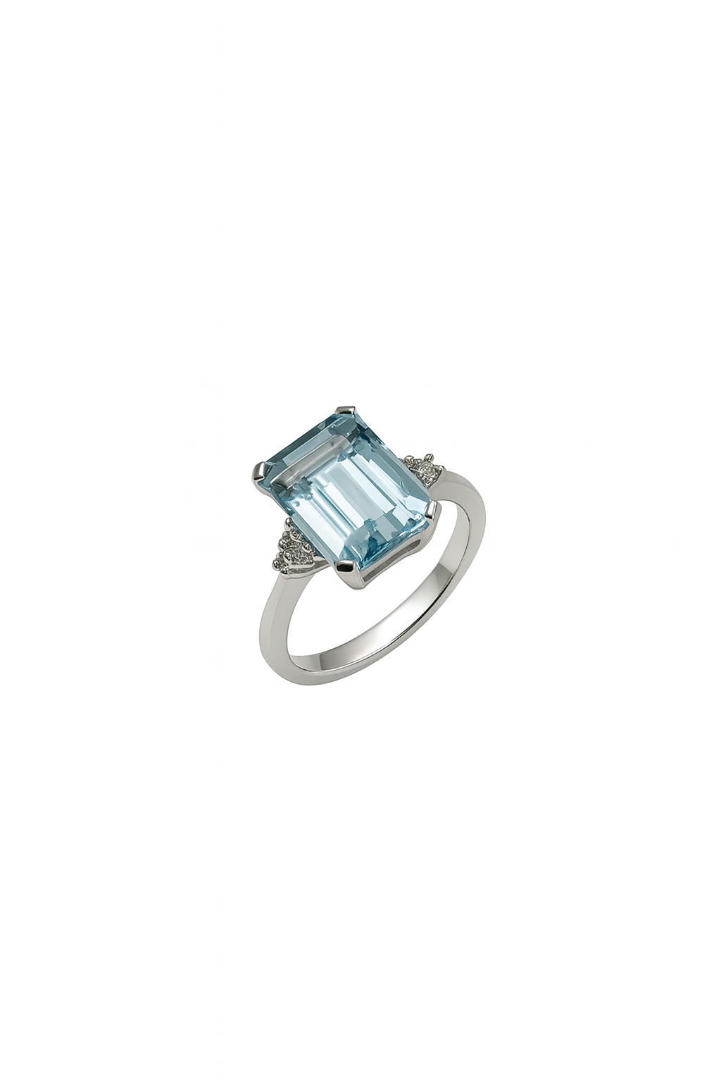 Anello Mirco Visconti Oro Bianco Diamanti e Acquamarina rettangolare