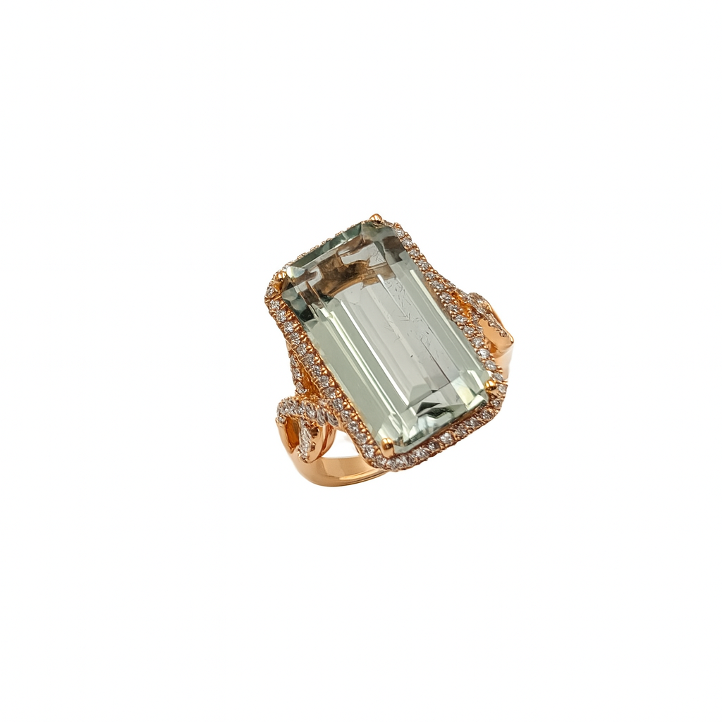Anello Donna Semiprezioso oro rosa quarzo Menta e diamanti