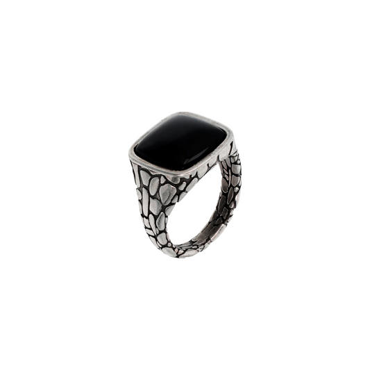 Anello Uomo Albert M Argento Chevalier Coccodrillo Onice Nero