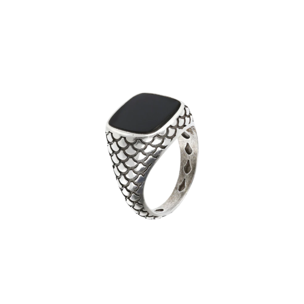 Anello Uomo Albert M Argento Chevalier Texture Sirena Onice Nero