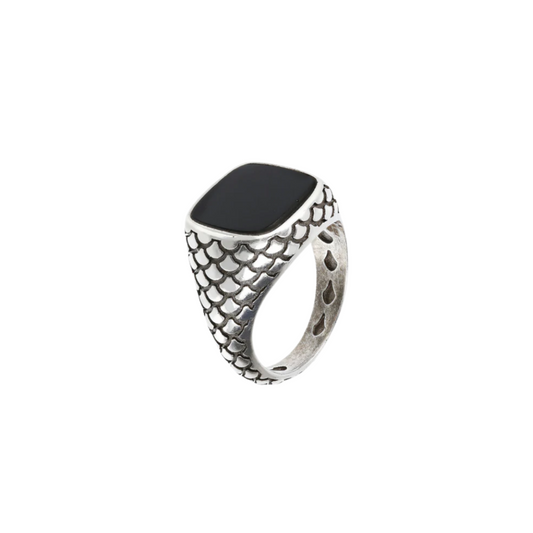 Anello Uomo Albert M Argento Chevalier Texture Sirena Onice Nero