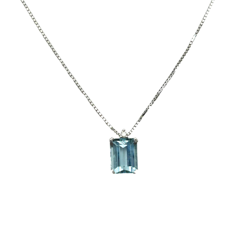 Collana Donna Mirco Visconti Oro Bianco Acquamarina Rettangolare