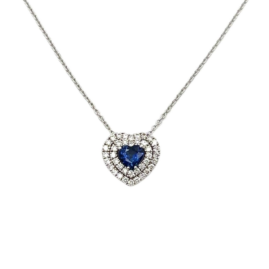 Collana Donna Mirco Visconti Cuore Oro Bianco Diamanti Zaffiro