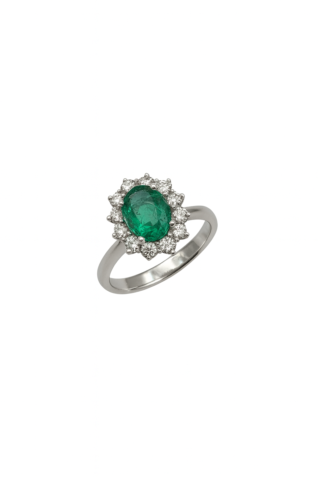 Anello Smeraldo Oro Bianco e Diamanti