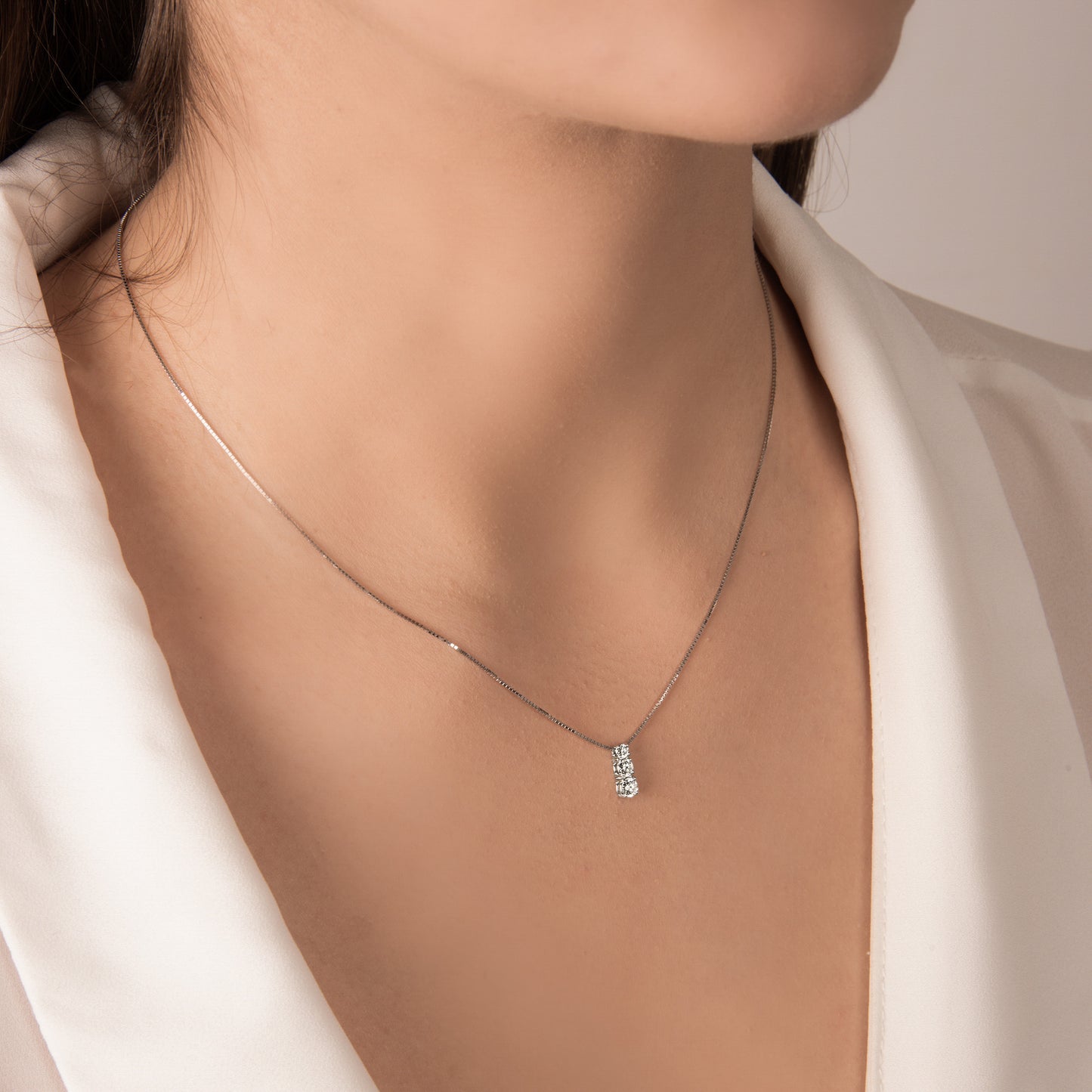 Collana Donna Mirco Visconti Tre Pietre Oro Bianco e Diamanti