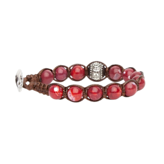 Bracciale Donna Uomo Tamashii Agata Rosso Scuro Ruota della Preghiera Pietre Dure
