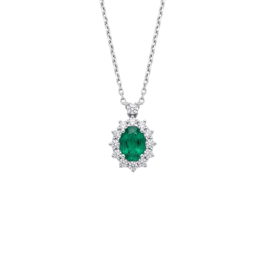 Collana Donna Oro Bianco Smeraldo Diamanti
