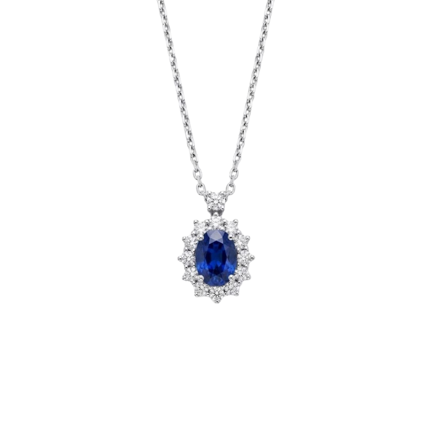 Collana Donna Oro Bianco Zaffiro Diamanti