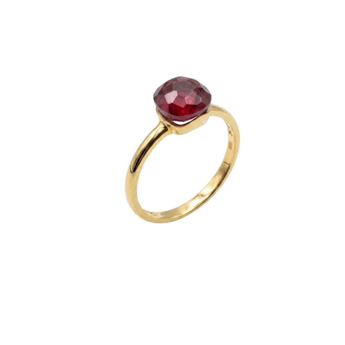 Anello Oro Giallo Pietra Rossa Sfaccettata