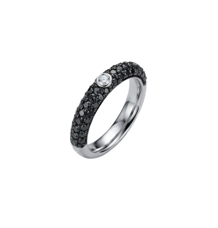 Anello Fedina Oro Bianco Diamanti Neri Bianco