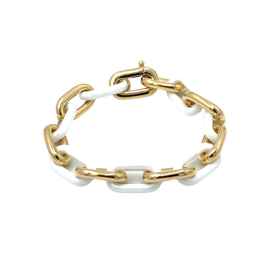Bracciale Donna Oro Giallo Ceramica Bianca