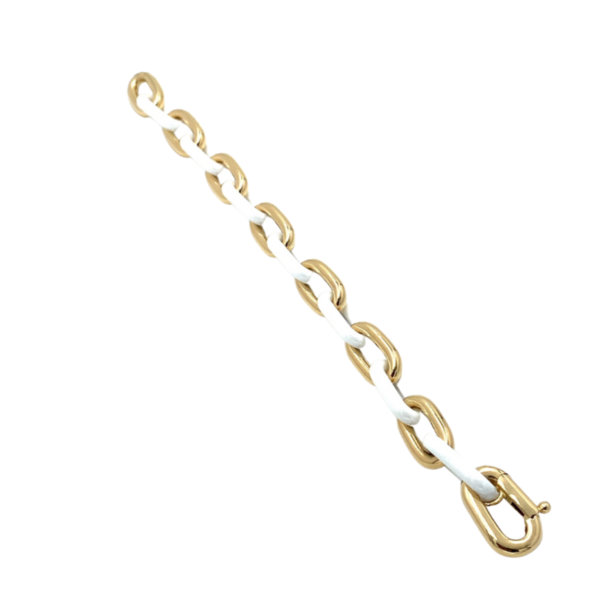 Bracciale Donna Oro Giallo Ceramica Bianca Catena