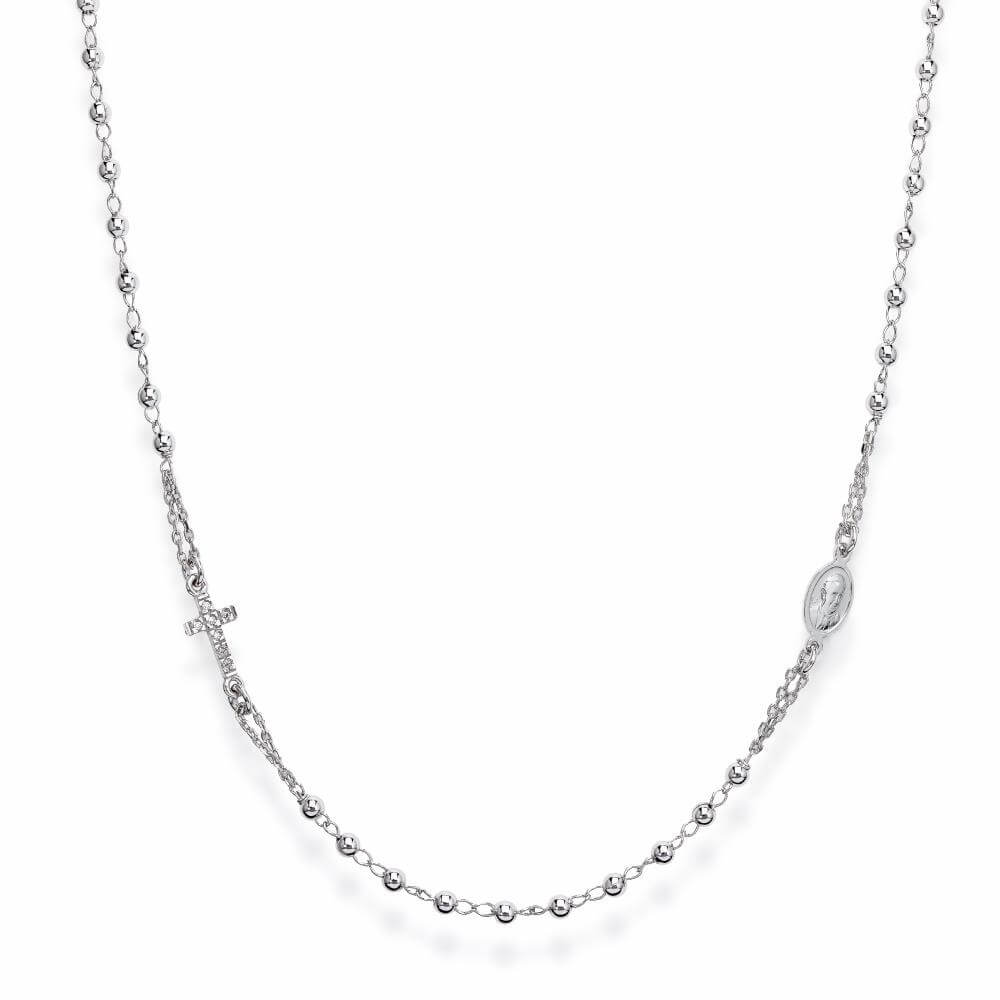 collana rosario amen CROBZ3 argento e croce zirconi bianchi pavé