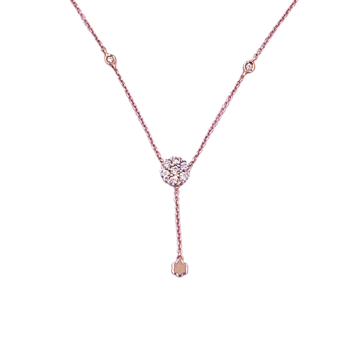 Woman Necklace Rose Gold and Diamonds with Central Flower