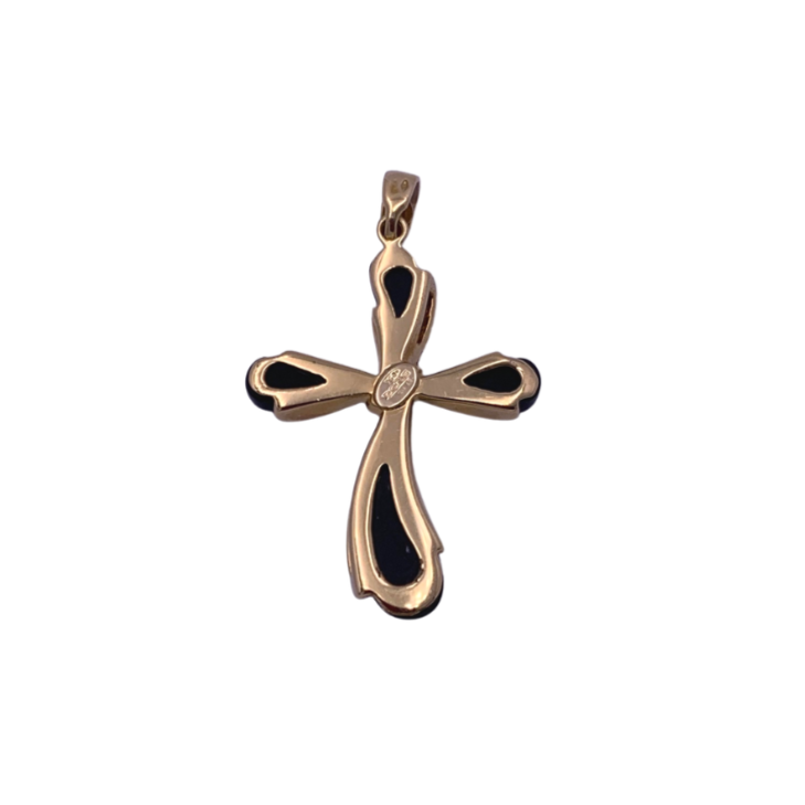 Ciondolo Croce Oro Giallo Onice Zircone