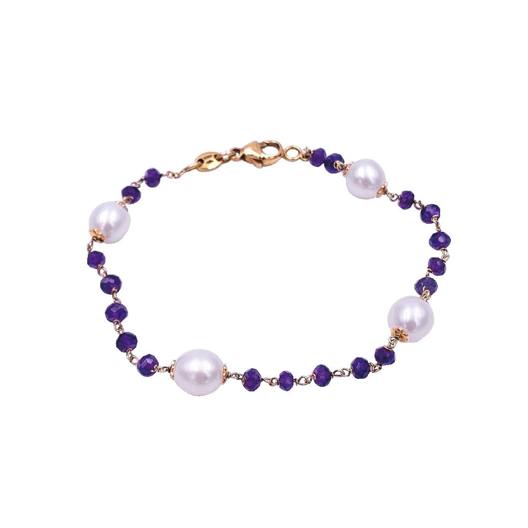 Bracciale oro giallo ametista perle d'acqua dolce.