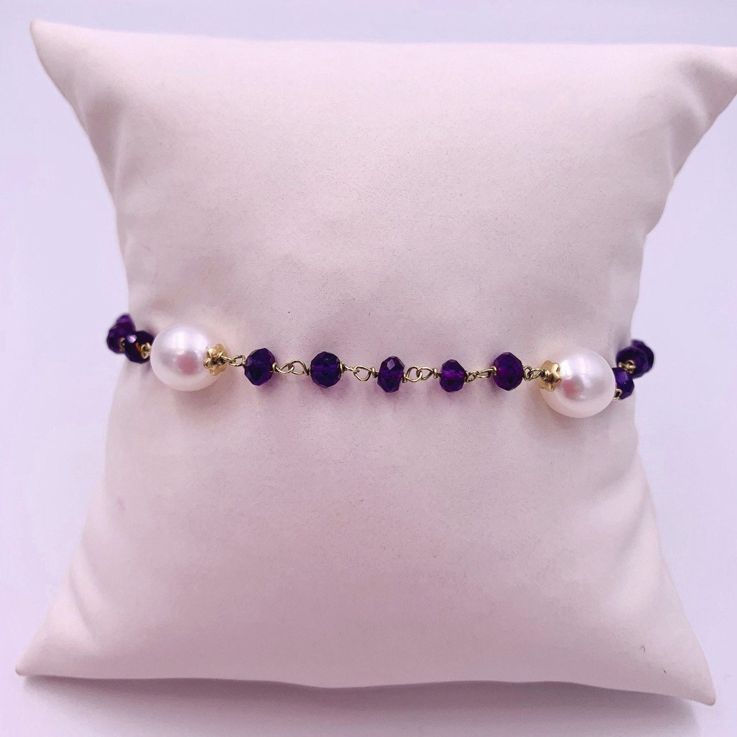Bracciale oro giallo ametista perle d'acqua dolce.