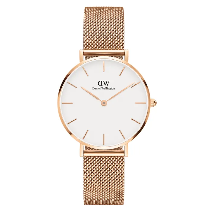 Orologio Donna Daniel Wellington Petite Melrose 32 DW00100163 Bracciale e indici in acciaio inox ramato Quadrante bianco