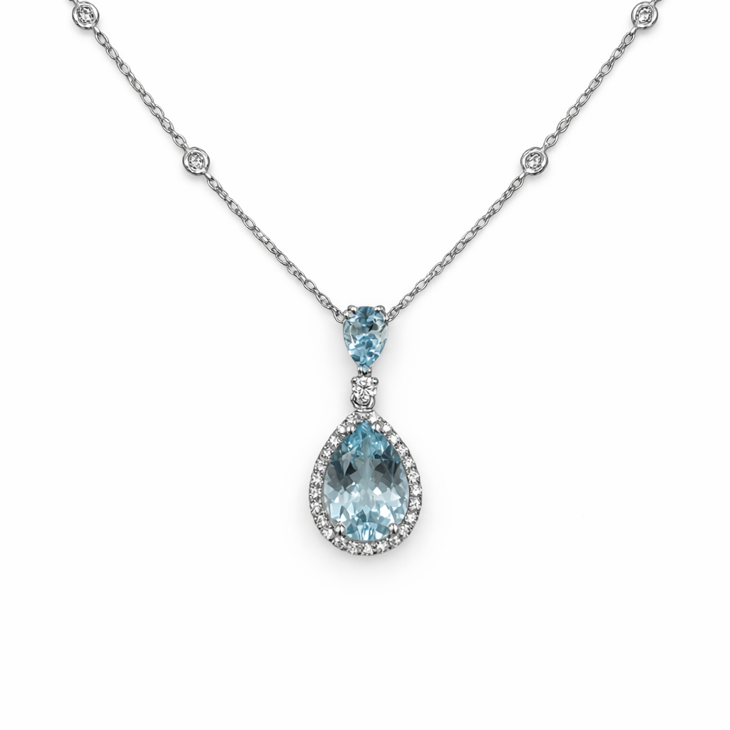 Collana Donna Golay Oro Bianco Acquamarina Goccia e Diamanti