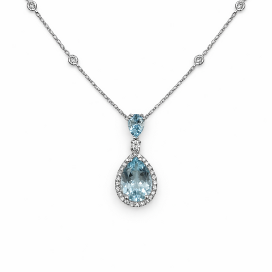 Collana Donna Golay Oro Bianco Acquamarina Goccia e Diamanti