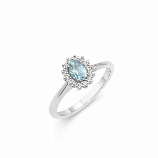 Anello Oro Bianco e Acquamarina taglio ovale
