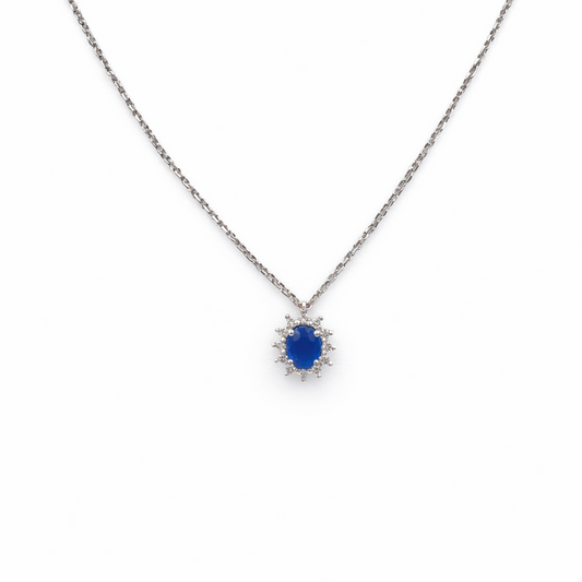 Collana Donna Oro Bianco Diamanti Zaffiro