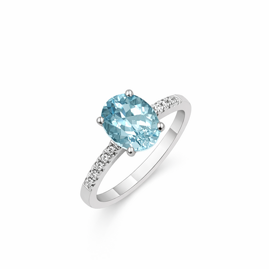Anello Mirco Visconti Oro Bianco Diamanti e Acquamarina Ovale