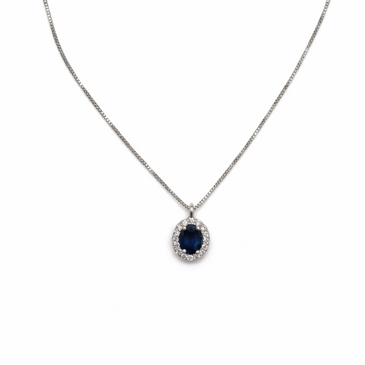Collana Donna Oro Bianco Diamanti Zaffiro