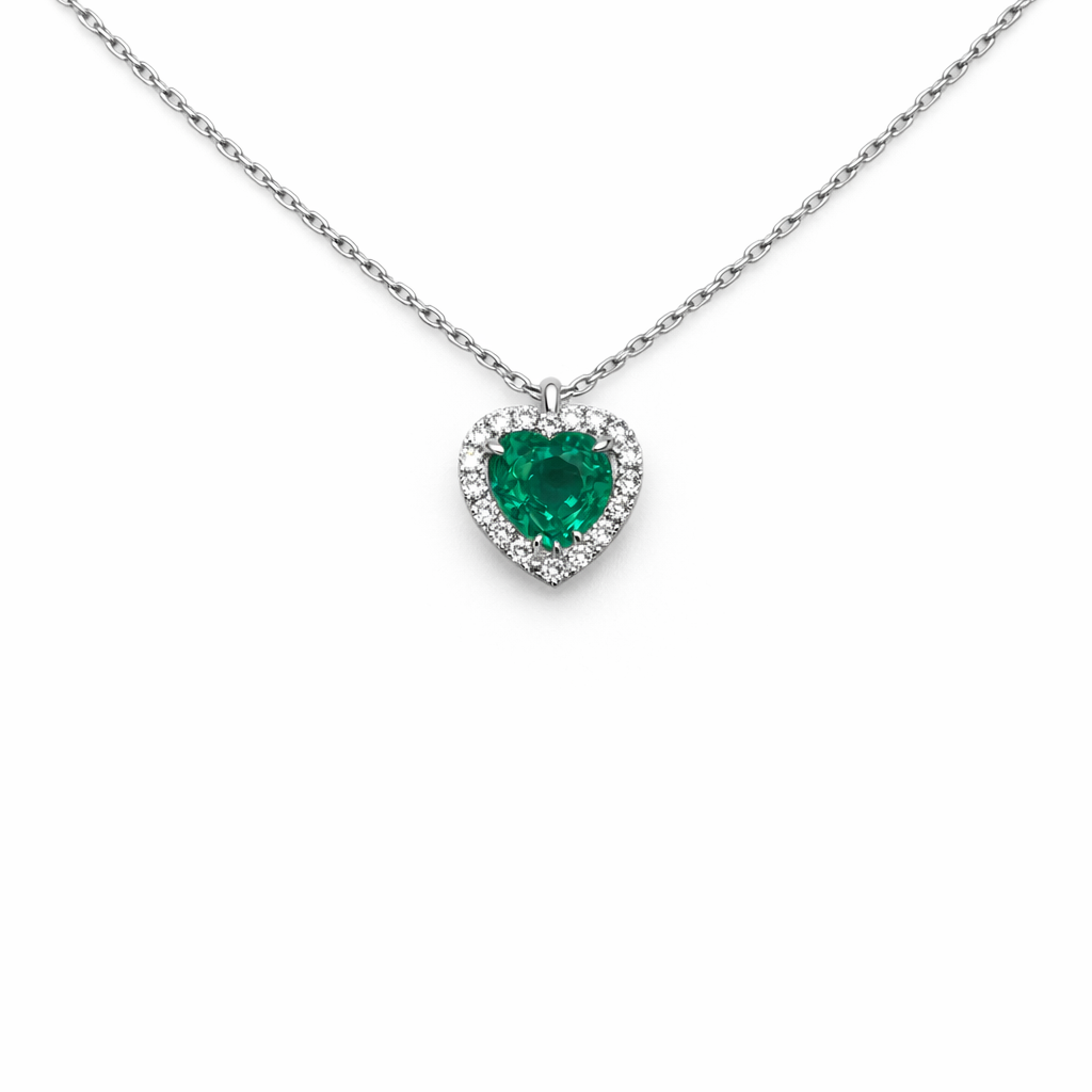 Collana Donna Mirco Visconti Cuore Smeraldo Oro Bianco Diamanti