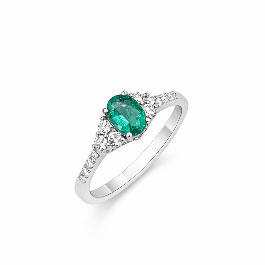 Anello Smeraldo Oro Bianco e Diamanti