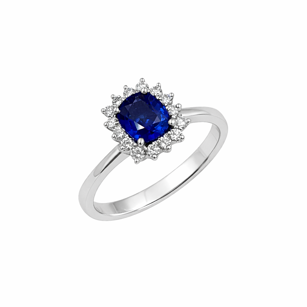 Sapphire and Diamonds White Gold Ring