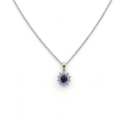 Collana Donna Oro Bianco Diamanti Zaffiro