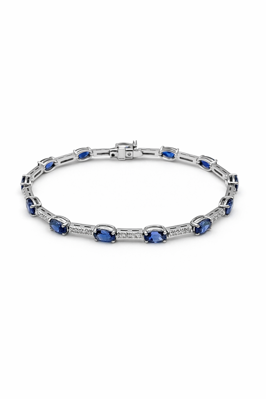 Bracciale Donna Tennis oro bianco diamanti naturali e zaffiri blu