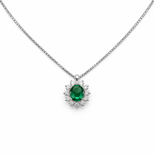 Collana Donna Mirco Visconti Smeraldo Oro Bianco Diamanti Fiore