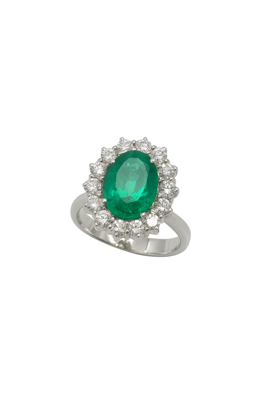 Emerald Ring in White Gold and Diamonds