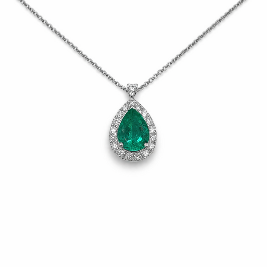 Collana Donna Oro Bianco Smeraldo Goccia Diamanti