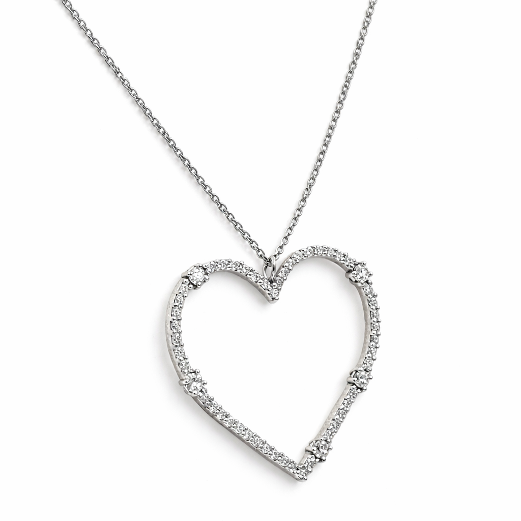 Collana Donna Cuore Oro Bianco e Diamanti
