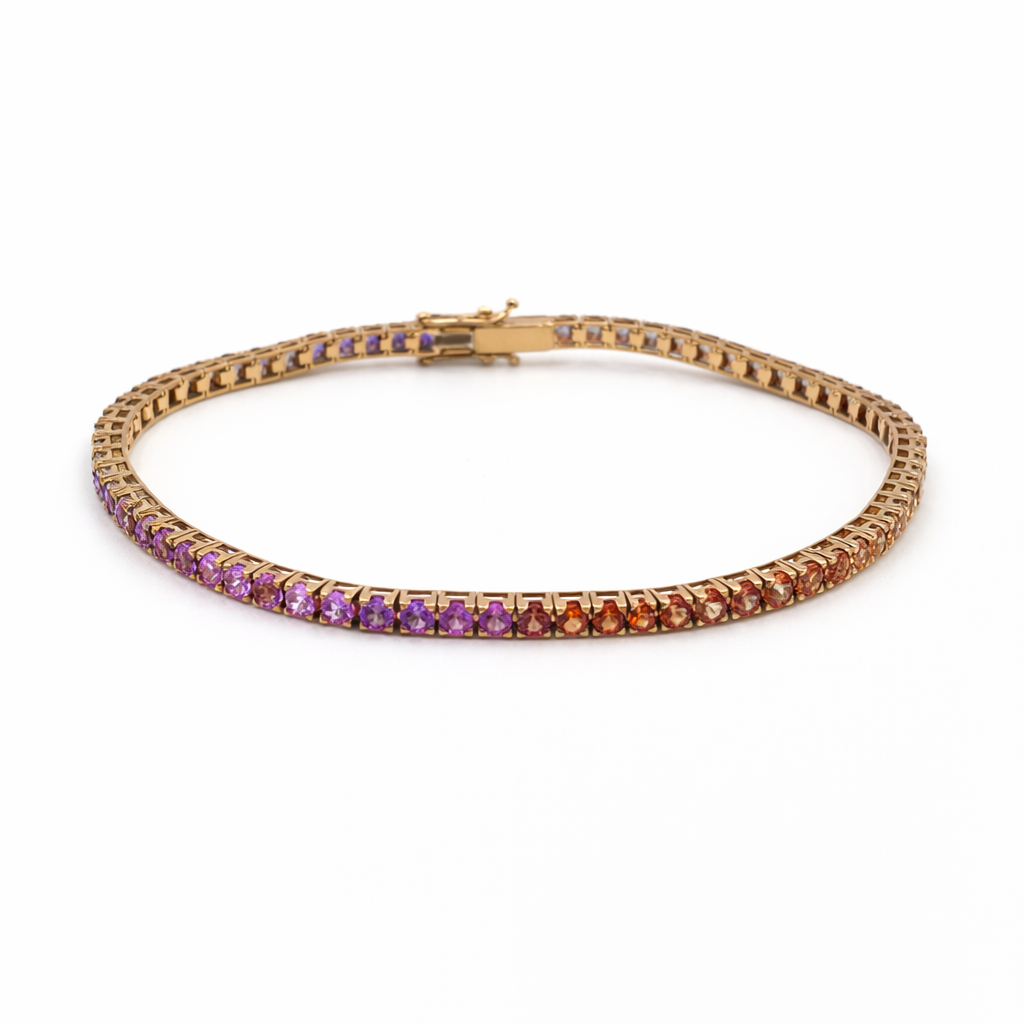Bracciale Donna Tennis oro rosa e zaffiri multicolor ct. 4,15