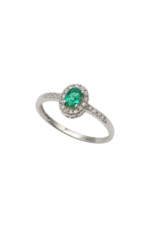 Anello Smeraldo Oro Bianco e Diamanti
