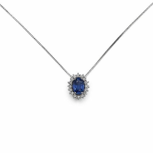 Collana Donna Oro Bianco Diamanti Zaffiro