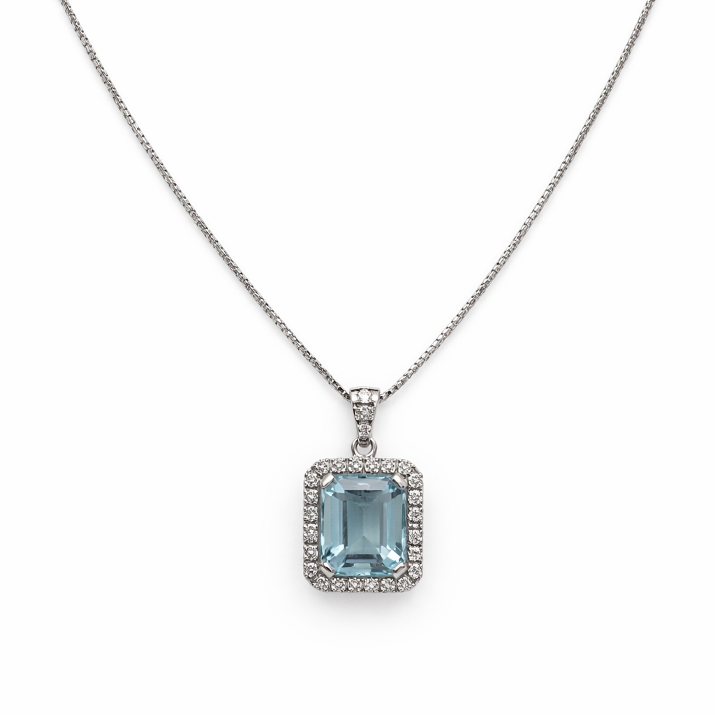 Collana Donna Mirco Visconti Oro Bianco Acquamarina Rettangolare Contorno