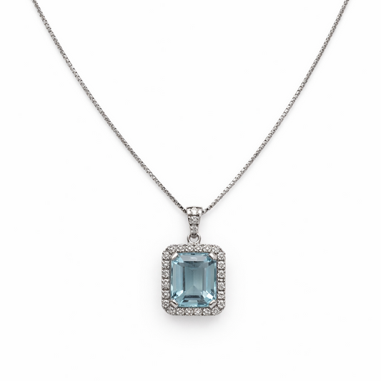 Collana Donna Mirco Visconti Oro Bianco Acquamarina Rettangolare Contorno